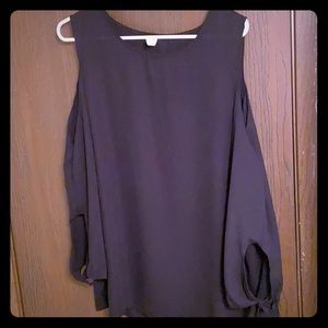 Black Cold Shoulder Rayon Top